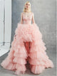 A Line Scoop Asymmetrical Pink Tulle Prom Dresses