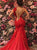 Mermaid V Neck Sweep Train Red Chiffon Prom Dresses