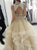 Sexy Two Piece Champagne Bateau Open Back Tulle Prom Dress with Sequins