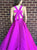 A Line Open Back Fuchsia Satin Prom Dresses with Pleats and Pockets