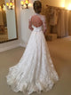 Ball Gown Long Sleeves Lace High Neck Chapel Train Open Back Wedding Dresses