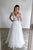 White Lace A line V Neck Chiffon Long Prom Evening  Dress ZXS339