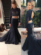 Sexy Black High Neck Long Sleeves Prom Dress with Beads
