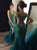 Mermaid Scoop Green Sequins Tulle Criss Cross Prom Dresses with Beadings