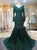 Green Mermaid Long Sleeves Tulle Prom Dresses with Appliques