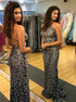 Silver Sheath Halter Criss Cross Lace Prom Dress LBQ0071