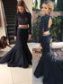 Mermaid Black High Neck Long Sleeves Prom Dress with Beads LBQ0097