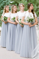 Two Piece Round Neck Grey Tulle Bridesmaid Dress with Lace LBQB0020