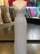 Grey Sheath Spaghetti Straps Sweep Train Backless Sequined Prom Dresses