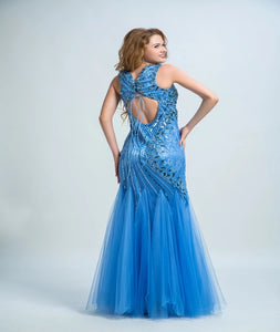 Mermaid  Open Back Tulle With Beadings Floor Length Prom Dresses 