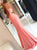 Mermaid Jewel  Spaghetti Straps Pink Satin Prom Dress with Sweep Train