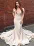 Champagne Mermaid Off the Shoulder Satin Prom Dress with Ruffles LBQ0177
