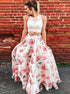 Two Piece A Line Organza Scoop Ivory Prom Dresses LBQ0232