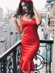 Sexy Red Sheath Spaghetti Straps Satin Homecoming Dress with Ruffles