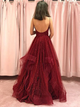 A Line Red Sweetheart Tulle Layered Long Prom Dresses ZXS635