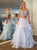 Elegant Two Piece Off Shoulder Tiered Blue Tulle Prom Dress with Sequins Beading 