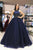 Ball Gown Navy Blue Beading Tulle Prom Dresses LBQ0051