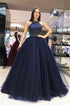 Ball Gown Navy Blue Beading Tulle Prom Dresses LBQ0051