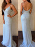 Sheath Spaghetti Straps Sweep Train Backless Sequined Prom Dress LBQ0123