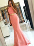 Mermaid Jewel  Pink Satin Prom Dress with Sweep Train LBQ0156