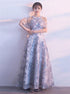 A Line Sweetheart Tulle Floor Length Appliques Prom Dresses LBQ0214