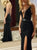  Black Sheath Deep V Neck Backless Sequined Beading Prom Dress with Side Slit