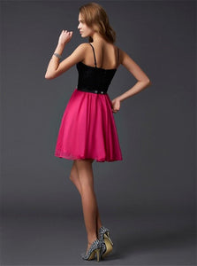 Pink and Black A Line Spaghetti Straps Mini Chiffon Homecoming Dresses 