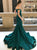 Green Satin Mermaid Off the Shoulder  Zipper Prom Dresses with Beadings