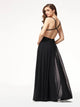 A Line Spaghetti Straps Criss Cross Open Back Chiffon with Embroidery Prom Dresses
