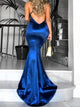Sheath Spaghetti Straos Royal Blue Open Back Prom Dresses
