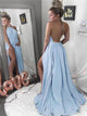 Sky Blue Halter Backless Chiffon Prom Dresses LBQ0215