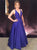 A Line V Neck Satin Purple Criss Cross Prom Dresses 