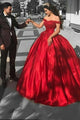 Luxurious Ball Gown Off The Shoulder Satin With Applique Sweep Train