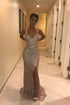 Sexy Mermaid V Neck Sequins Side Slit Prom Dresses MOS15