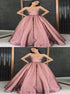 Ball Gown Strapless Blush Pink Satin Prom Dresses LBQ1101