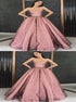 Ball Gown Strapless Blush Pink Satin Prom Dresses LBQ1101