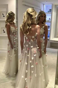 Fairy Spaghetti Straps A Line Ivory Prom Dresses With Appliques