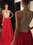 Red A Line Floor Length Evening Dresses with Beadings