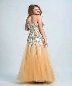 Mermaid  Sweetheart Tulle Orange Prom Dresses With Beadings
