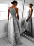 Asymmetrical Spaghetti Straps Gray Organza Prom Dresses with Lace LBQ0216