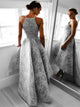 Asymmetrical Spaghetti Straps Gray Organza Prom Dresses with Lace