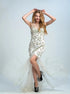 Sheath Scoop Tulle Open Back Rhinestones Prom Dresses with Slit LBQ0272
