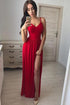 Gorgeous Red A Line Spaghetti Straps Chiffon Prom Dresses With Side Slit MOS16