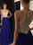 A Line Floor Length Royal Blue Sleeveless Chiffon Prom Dress with Beadings
