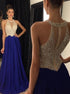 A Line Floor Length Royal Blue Prom Dress with Beadings LBQ0125