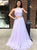Two Pieces Halter Lace Up Liac Tulle Beadings Floor Length Prom Dresses
