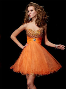 A Line Beadings Strapless Short Organza Lace Up Homecoming Dresses