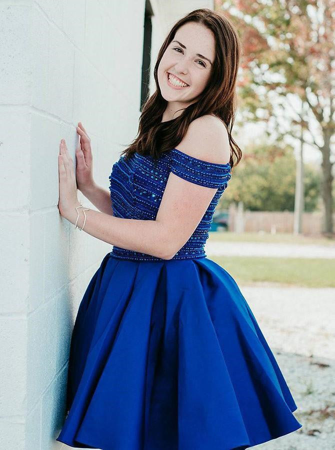 Off the shoulder Homecoming Dresses with Beadings | Alinepromdress Off the shoulder Homecoming Dresses with Beadings | Alinepromdress