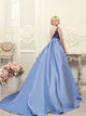 Mermaid Tulle Scoop Appliques Open Back Prom Dresses With Sweep Train Detachable