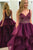 Ball Gown V-Neck Open Back Floor Length Prom Dresses with Sequins and Beading